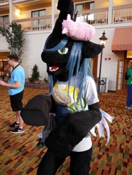 Size: 960x1280 | Tagged: safe, derpibooru import, queen chrysalis, oc, oc:fluffle puff, changeling, changeling queen, human, convention, fursuit, irl, irl human, photo, plushie, ponysuit, solo focus