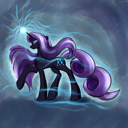 Size: 2500x2500 | Tagged: safe, artist:renarde-louve, derpibooru import, nightmare rarity, pony, unicorn, g4, female, glowing, glowing horn, horn, long legs, long mane, long tail, raised hoof, raised leg, solo, tail