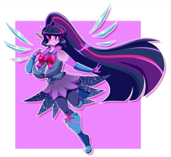 Size: 1280x1175 | Tagged: safe, anonymous artist, derpibooru import, sci-twi, twilight sparkle, human, equestria girls, g4, big breasts, boots, breasts, busty sci-twi, clothes, crystal guardian, female, glasses, high heel boots, ponied up, ponytail, shoes, skirt, smiling, solo