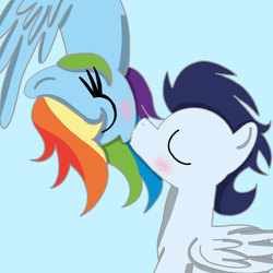 Size: 1400x1400 | Tagged: safe, artist:mrsdashskies, derpibooru import, rainbow dash, soarin', pegasus, pony, g4, eyes closed, female, kiss on the lips, kissing, male, mare, shipping, soarindash, stallion, straight