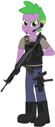 Size: 907x2068 | Tagged: safe, artist:edy_january, artist:georgegarza01, derpibooru import, spike, human, better together, equestria girls, g4, armor, assault rifle, body armor, boots, call of duty, call of duty:warzone, carbine, clothes, combat knife, denim, equipment, gears, gloves, gun, handgun, hk33a2, human spike, humanized, jeans, kg-9 smg/machine pistol, knife, machine pistol, military, pants, pistol, rifle, shirt, shoes, simple background, soldier, solo, special forces, tactical vest, task forces 141, tec 9, transparent background, trigger discipline, united states, vest, weapon