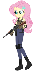 Size: 1678x3600 | Tagged: safe, artist:edy_january, artist:starryshineviolet, derpibooru import, edit, fluttershy, human, better together, equestria girls, g4, ak, ak-47, akm, armor, assault rifle, body armor, boots, butterfly hairpin, call of duty, call of duty: warzone, clothes, combat knife, denim, equipment, gears, gloves, gun, handgun, jeans, knife, m1911, military, pants, pistol, rifle, sgt. fluttershy, shirt, shoes, simple background, soldier, solo, special forces, tactical vest, tanktop, transparent background, vector, vector edit, vest, weapon