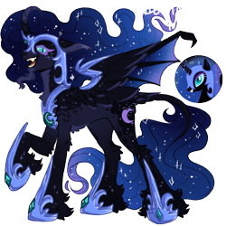 Size: 1000x1000 | Tagged: safe, artist:kazmuun, derpibooru import, nightmare moon, alicorn, pony, armor, butt fluff, chest fluff, colored eartips, colored eyelashes, colored wings, concave belly, countershading, curved horn, ear tufts, ears back, ethereal mane, ethereal tail, fangs, female, freckles, gradient horn, gradient legs, gradient mane, gradient tail, gradient wings, helmet, hoof shoes, horn, hybrid wings, leg fluff, leonine tail, long mane, long tail, looking at you, mare, multicolored wings, open mouth, open smile, pale belly, partially open wings, peytral, princess shoes, purple eyelashes, raised hoof, raised leg, simple background, slender, slit eyes, smiling, solo, sparkly legs, sparkly mane, sparkly tail, spread wings, starry mane, starry tail, tail, tail fluff, transparent background, unicorn beard, wing armor, wings
