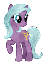 Size: 828x1137 | Tagged: safe, artist:nyanysa, derpibooru import, idw, radiant hope, crystal pony, pony, unicorn, g4, crystal unicorn, cute, female, hopabetes, idw showified, mare, raised hoof, raised leg, simple background, solo, transparent background