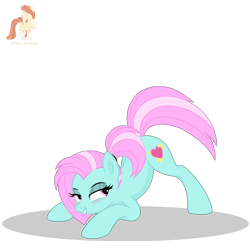 Size: 2034x2034 | Tagged: safe, artist:r4hucksake, derpibooru import, oc, oc only, oc:kickstart, earth pony, pony, blushing, eyeshadow, face down ass up, female, grin, iwtcird, jack-o challenge, makeup, mare, meme, simple background, smiling, solo, transparent background