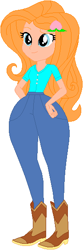 Size: 187x561 | Tagged: safe, artist:sturk-fontaine, derpibooru import, oc, oc only, oc:peach blossom, equestria girls, g4, base used, boots, child bearing hips, cowboy boots, hairclip, hand on hip, high waist jeans, shoes, simple background, white background, wide hips