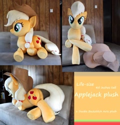 Size: 1024x1068 | Tagged: safe, derpibooru import, applejack, earth pony, pony, g4, applebutt, butt, cowboy hat, female, hat, irl, lying down, mare, photo, plot, plushie, rear view, solo, underhoof