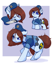 Size: 3317x4000 | Tagged: safe, artist:witchtaunter, derpibooru import, pony, beret, bust, clothes, cute, female, hat, jill valentine, knife, ponified, portrait, resident evil, species swap