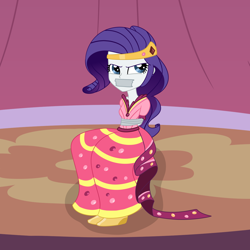 Size: 2000x2000 | Tagged: safe, artist:nie-martw-sie-o-mnie, derpibooru import, rarity, human, equestria girls, g4, suited for success, bondage, bound and gagged, clothes, dress, gag, gala dress, jewelry, sitting, stage, tape, tape bondage, tape gag, tiara