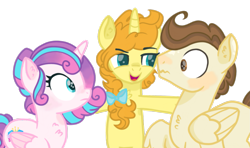 Size: 1829x1080 | Tagged: safe, artist:colorcoookie0w0, derpibooru import, pound cake, princess flurry heart, pumpkin cake, alicorn, pegasus, pony, unicorn, g4, base used, blushing, brother and sister, cake twins, cute, daaaaaaaaaaaw, female, fraternal twins, implied poundflurry, male, mare, older, older flurry heart, older pound cake, older pumpkin cake, ship:poundflurry, shipper on deck, shipping, siblings, simple background, stallion, straight, transparent background, trio, twins