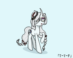 Size: 2048x1638 | Tagged: safe, artist:taoyvfei, derpibooru import, pony, unicorn, blue background, cyan background, genshin impact, horn, pixel art, ponified, shenhe (genshin impact), simple background, solo, species swap