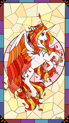 Size: 1290x2295 | Tagged: safe, artist:raindrophalo, derpibooru import, oc, oc only, alicorn, pony, alicorn oc, horn, side view, solo, stained glass, wings