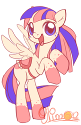 Size: 480x740 | Tagged: safe, artist:9limon, derpibooru import, oc, oc only, oc:tomi, pegasus, pony, open mouth, open smile, rearing, saddle, simple background, smiling, spread wings, tack, white background, wings