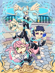 Size: 1536x2048 | Tagged: safe, artist:brella, derpibooru import, earth pony, fish, pony, anime, eichi tenshouin, ensemble stars!, ponified, species swap, tori himemiya, wataru hibiki, yuzuru fushimi