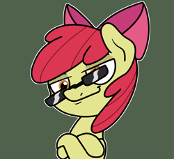 Size: 2048x1865 | Tagged: safe, artist:ewoudcponies, derpibooru import, apple bloom, earth pony, pony, crossed hooves, female, filly, foal, green background, looking at you, outline, simple background, smiling, smiling at you, solo, sunglasses, white outline