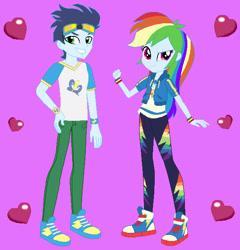 Size: 588x612 | Tagged: safe, artist:owletbrigthness, derpibooru import, rainbow dash, soarin', human, equestria girls, clothes, converse, cute, dashabetes, female, hoodie, if only, male, pants, shipping, shirt, shoes, soarindash, straight, t-shirt