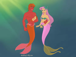 Size: 750x567 | Tagged: safe, artist:igugkfcdku, derpibooru import, big macintosh, fluttershy, human, mermaid, baby, breasts, female, fluttermac, humanized, male, male nipples, nipples, offspring, parent:big macintosh, parent:fluttershy, parents:fluttermac, shipping, straight