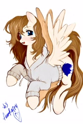 Size: 1536x2304 | Tagged: safe, artist:funfairy, derpibooru import, oc, oc only, oc:anon, pegasus, pony, brown mane, clothes, colt, foal, gray coat, hoodie, male, pegasus oc, simple background, sketch, solo, white background