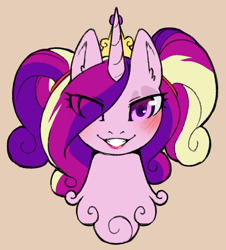 Size: 866x956 | Tagged: safe, artist:cold-blooded-twilight, derpibooru import, princess cadance, alicorn, alternate design, blushing, eyeshadow, lipstick, makeup, smiling