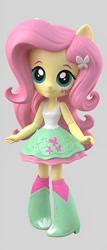 Size: 548x1280 | Tagged: safe, artist:andrew hickinbottom, derpibooru import, fluttershy, equestria girls, g4, boots, clothes, cute, doll, equestria girls minis, gray background, high heel boots, shirt, shoes, simple background, skirt, socks, solo, toy