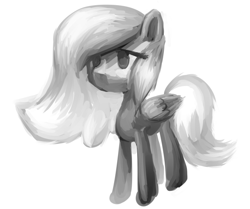 Size: 674x564 | Tagged: safe, artist:kruvvv, derpibooru import, pegasus, pony, black and white, folded wings, grayscale, lidded eyes, monochrome, no mouth, random pony, render, sad eyes, simple background, solo, standing, white background, wings