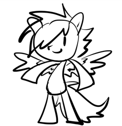 Size: 549x566 | Tagged: safe, artist:kruvvv, derpibooru import, oc, oc only, oc:kruv, pegasus, pony, bipedal, black and white, grayscale, minimalist, monochrome, shitposting, simple background, sketch, solo, spread wings, standing, white background, wings