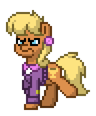 Size: 192x232 | Tagged: safe, derpibooru import, ms. harshwhinny, earth pony, pony, g4, angry, animated, clothes, ear piercing, earring, female, frown, jewelry, mare, ms. harshwhinny is not amused, piercing, pixel art, pony town, simple background, solo, sprite, transparent background, trotting, unamused