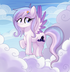 Size: 2386x2469 | Tagged: safe, artist:spookyle, derpibooru import, oc, oc only, oc:dreamy skies, pegasus, pony, cloud, flying, pegasus oc, solo