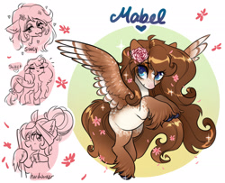 Size: 2313x1875 | Tagged: safe, artist:opalacorn, derpibooru import, oc, oc only, oc:mabel, pegasus, pony, bandana, bedroom eyes, broom, coat markings, commission, cute, ears, eyes closed, female, floppy ears, flower, flower in hair, hoof hold, looking at you, mare, simple background, smiling, solo, spread wings, tongue, tongue out, unshorn fetlocks, updo, white background, wings