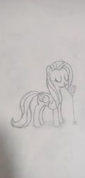 Size: 1080x2248 | Tagged: safe, derpibooru import, fluttershy, pegasus, pony, g4, eyes closed, female, mare, pencil drawing, solo, traditional art