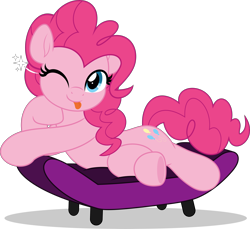 Size: 5464x5000 | Tagged: safe, artist:jhayarr23, derpibooru import, pinkie pie, earth pony, pony, g4, :p, absurd resolution, commission, commissioner:ace play, cute, diapinkes, draw me like one of your french girls, female, mare, one eye closed, simple background, sofa, solo, sparkle, tongue, tongue out, transparent background, vector, wink, ych result