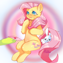 Size: 4096x4096 | Tagged: safe, artist:moa_moa, derpibooru import, fluttershy, pegasus, pony, rabbit, g4, animal, cute, daaaaaaaaaaaw, duo, female, heart, holiday, male, mare, shyabetes, valentine's day