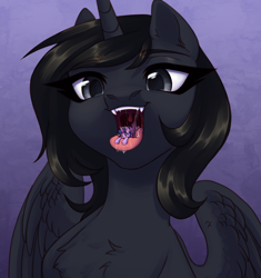 Size: 2816x3000 | Tagged: safe, artist:nika-rain, derpibooru import, twilight sparkle, twilight sparkle (alicorn), oc, alicorn, pony, commission, drool, fangs, gradient background, imminent vore, macro, macro/micro, micro, open mouth, preylight, sketch, tongue, tongue out, uvula