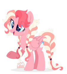 Size: 1920x2112 | Tagged: safe, artist:kabuvee, derpibooru import, oc, oc only, pegasus, pony, braid, braided tail, cyan eyes, female, folded wings, freckles, mare, oc name needed, open mouth, open smile, pegasus oc, raised hoof, raised leg, simple background, smiling, solo, tail, transparent background, wings
