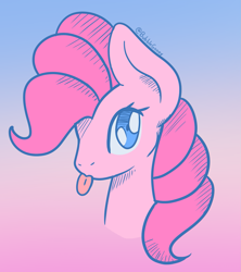 Size: 1537x1731 | Tagged: safe, artist:bubblegooey, derpibooru import, pinkie pie, earth pony, pony, g4, :p, blue eyes, bust, cute, female, gradient background, mare, pink mane, portrait, signature, solo, tongue, tongue out