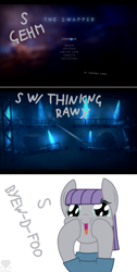 Size: 830x1642 | Tagged: safe, artist:latiken, derpibooru import, maud pie, earth pony, pony, g4, 2014, 3 panel comic, comic, dilated pupils, female, mare, open mouth, open smile, rock, signature, smiling, that pony sure does love rocks, the swapper, when she smiles, wide eyes