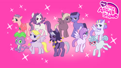 Size: 3144x1784 | Tagged: safe, artist:momotetu, derpibooru import, pinkie pie, rarity, spike, pegasus, pony, unicorn, angry, anime, assassin, blue eyes, blue hair, blue mane, blue skin, curly hair, curly mane, eyelashes, formaggio, frown, gelato, ghiaccio, glasses, gold, golden wind, gray mane, green eyes, green hair, grey hair, grey skin, grumpy, heart, hitman, hood, horn, illuso, jewelry, jojo's bizarre adventure, light skin, logo, looking at you, melone, missing cutie mark, necklace, open mouth, pesci, pink background, pink eyes, pink skin, pinkamena diane pie, pixiv, prosciutto, purple eyes, purple hair, purple mane, purple skin, risotto nero, sad, sclera, scolippi, silly, silly face, silly pony, simple background, smiling, smiling at you, sorbet, sparkles, spread wings, standing, straight hair, straight mane, tan hair, tan mane, tongue, tongue out, vento aureo, walking, wall of tags, wallpaper, wings