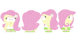 Size: 1280x720 | Tagged: artist needed, safe, artist:tntkeynine, derpibooru import, fluttershy, equestria girls, g4, base used, cute, female, front view, rear view, reference sheet, side view, simple background, solo, south park, style emulation, transparent background