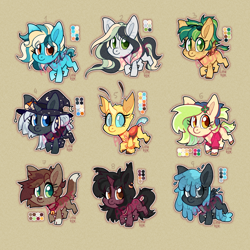 Size: 2000x2000 | Tagged: safe, artist:lionbun, derpibooru import, oc, cat, cat pony, changeling, earth pony, original species, pegasus, unicorn, zebra, adoptable, chibi, cute, female, horn, mare, yellow changeling