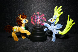 Size: 1600x1068 | Tagged: safe, alternate version, artist:malte279, derpibooru import, part of a set, derpy hooves, doctor whooves, chenille, chenille stems, chenille wire, craft, pipe cleaner sculpture, pipe cleaners, plasma ball