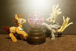 Size: 2000x1333 | Tagged: safe, alternate version, artist:malte279, derpibooru import, part of a set, derpy hooves, doctor whooves, chenille, chenille stems, chenille wire, craft, pipe cleaner sculpture, pipe cleaners, plasma ball