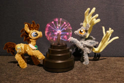 Size: 1600x1067 | Tagged: safe, alternate version, artist:malte279, derpibooru import, part of a set, derpy hooves, doctor whooves, chenille, chenille stems, chenille wire, craft, pipe cleaner sculpture, pipe cleaners, plasma ball