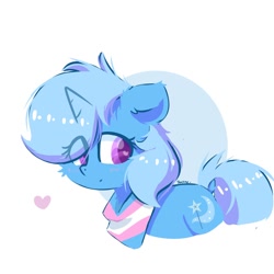 Size: 1000x1000 | Tagged: safe, artist:skylinepony_, derpibooru import, trixie, pony, unicorn, g4, blush lines, blushing, cheek fluff, eye clipping through hair, female, flag, heart, heart eyes, horn, mare, pride, pride flag, signature, simple background, solo, transgender pride flag, white background, wingding eyes