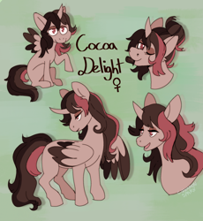 Size: 1780x1935 | Tagged: safe, artist:cinnamonsparx, derpibooru import, oc, oc only, oc:cocoa delight, alicorn, pony, colored wings, female, mare, solo, two toned wings, wings