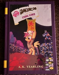 Size: 2365x2970 | Tagged: safe, derpibooru import, ahuizotl, daring do, ahuizotl (species), pegasus, daring do adventure collection, book, daring do and the eternal flower, eternal flower, irl, photo, photography