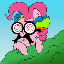 Size: 894x894 | Tagged: safe, artist:espeonna, derpibooru import, pinkie pie, earth pony, pony, crossover, disguise, doom, dr screwball jones, equestria is doomed, impending doom, oh no, solo, this will not end well, uh oh, wander over yonder, we're all doomed, xk-class end-of-the-world scenario