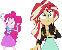 Size: 3120x2520 | Tagged: safe, derpibooru import, edit, edited screencap, editor:homersimpson1983, screencap, pinkie pie, sunset shimmer, human, equestria girls, g4, background removed, female, not a vector, simple background, solo, transparent background