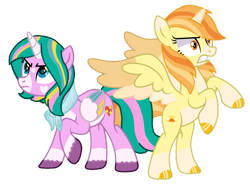 Size: 1033x774 | Tagged: safe, artist:ncolque, derpibooru import, screencap, oc, oc:daylight shine, oc:star heart, alicorn, pony, alicorns, epic duo, serious, simple background, transparent background