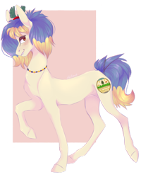 Size: 1280x1600 | Tagged: safe, artist:pixelberrry, derpibooru import, oc, earth pony, pony, bipedal, concave belly, female, hooves, jewelry, lacrimal caruncle, looking at you, looking sideways, mare, necklace, passepartout, signature, slender, solo, thin, vermont
