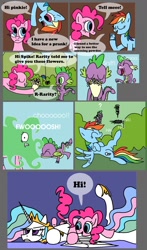 Size: 982x1674 | Tagged: artist needed, safe, derpibooru import, pinkie pie, princess celestia, rainbow dash, spike, dragon, pony, g4, baby, baby dragon, comic, dragon mail, dragonfire, female, male, mare, sneezing